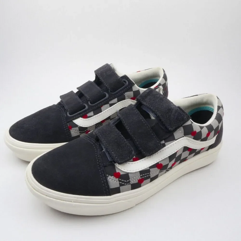 Vans Men US 6.5 Checkered Black and White Sneakers with Red Accents Excellent